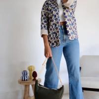 Adele veste droite fleurie bleu beige kaki 2