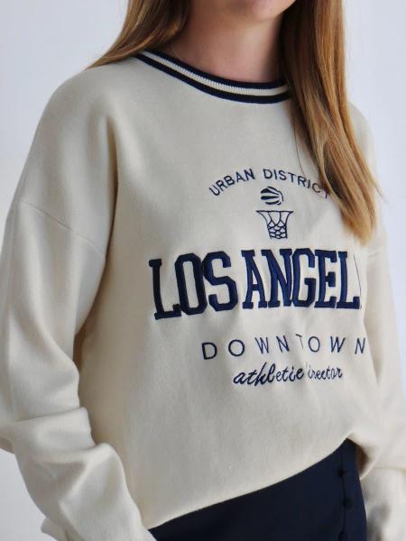 Anna pull beige los angeles bleu marine zoom