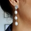 Bo longue et fine perles argente 