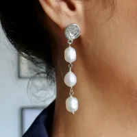 Bo longue et fine perles argente 