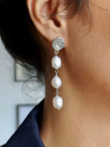 Bo longue et fine perles argente