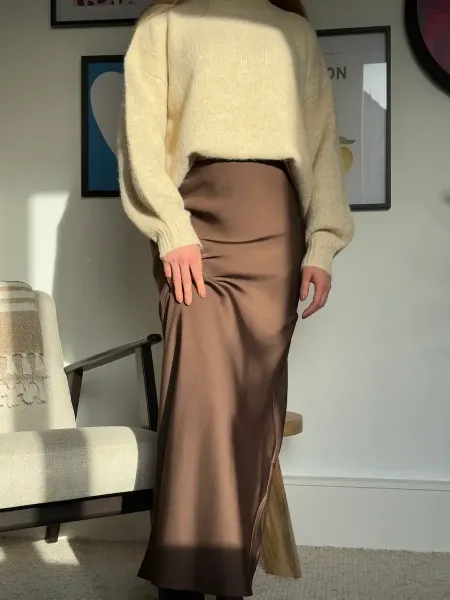 Jupe longue satine e marron