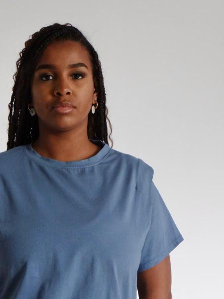 Mya tee shirt bleu avec epaulette 1