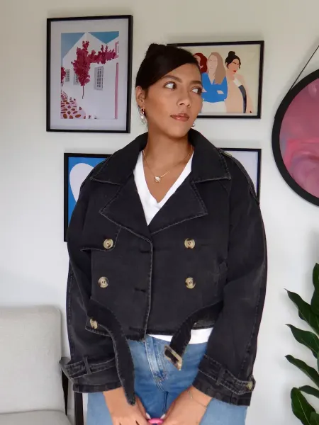 Trench en jean noir face